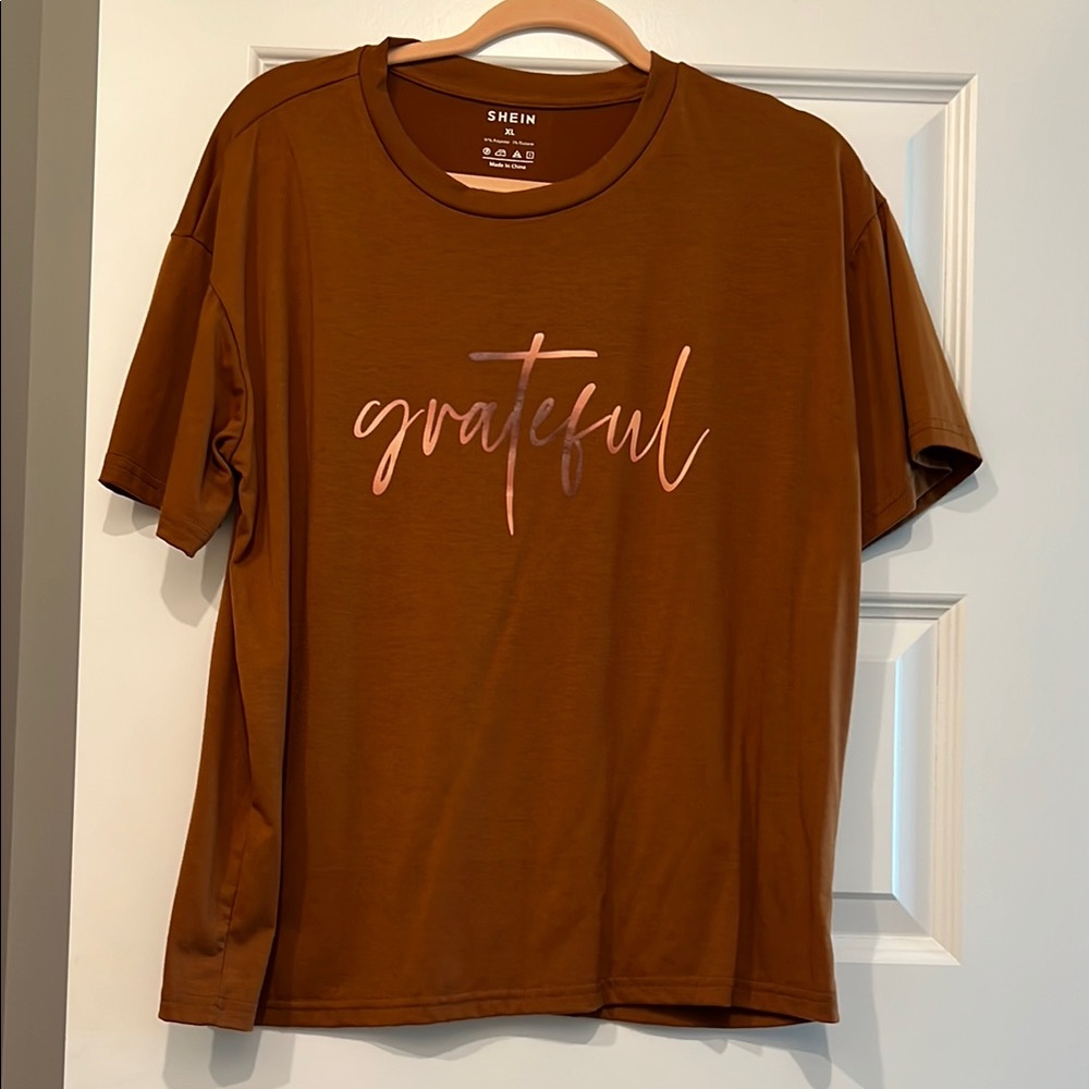 SHEIN Brown Boxy Graphic Tee Short Sleeve